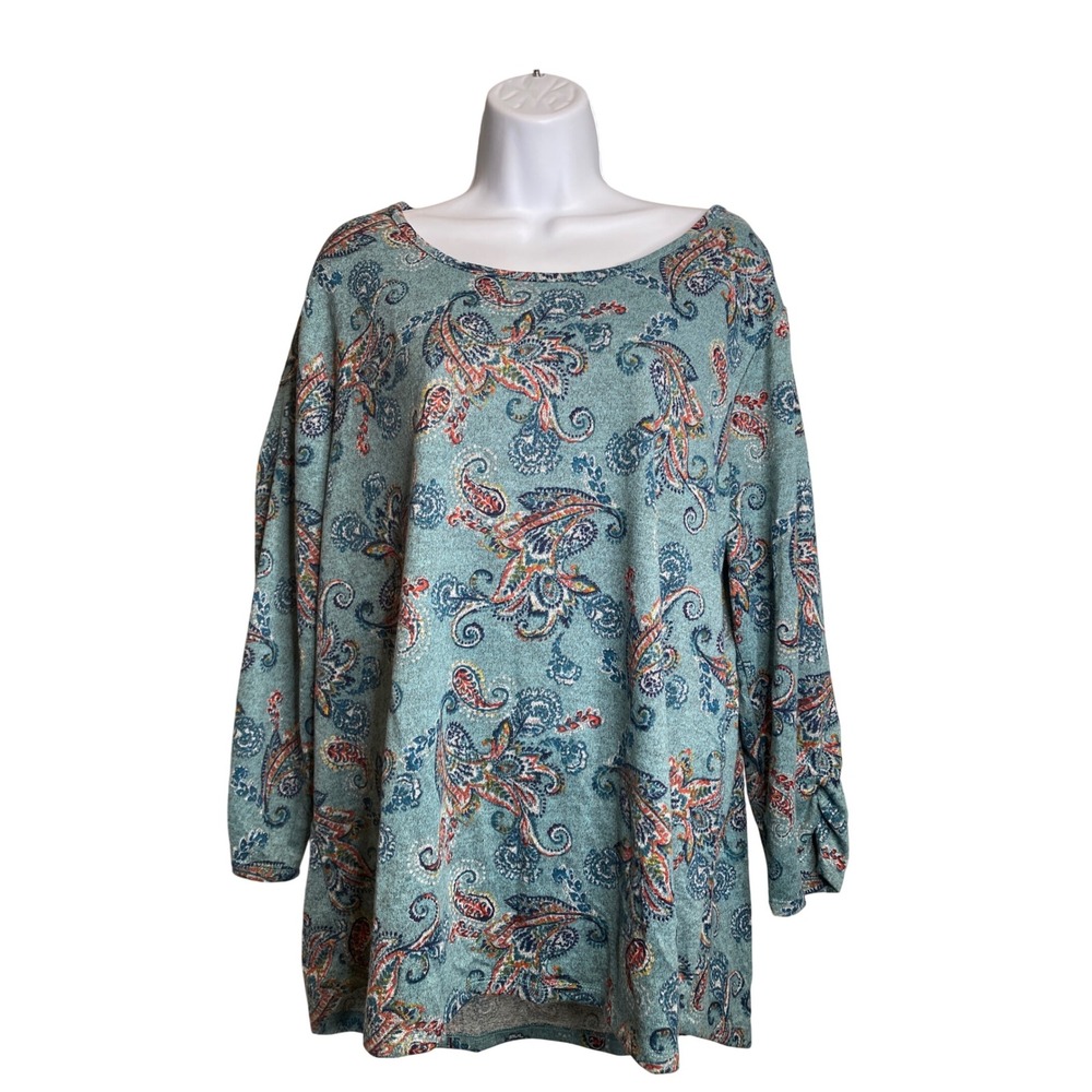 Vintage i.b. diffusion Teal Paisley‎ Print Top Sz XXL Artsy Boho Flowy Coastal
